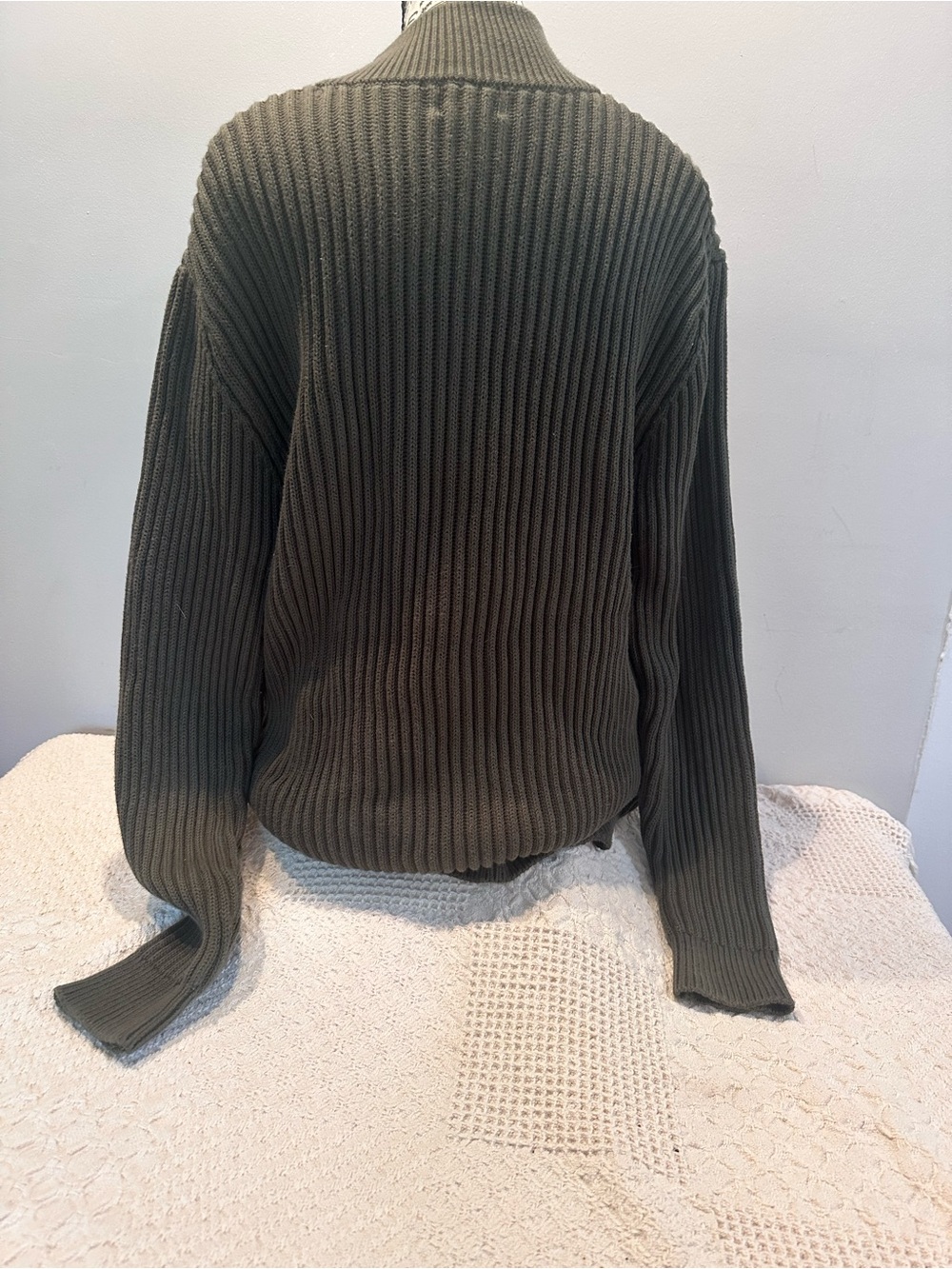 L.L. Bean Olive Ribbed Button-Neck Sweater - Picture 3 of 8